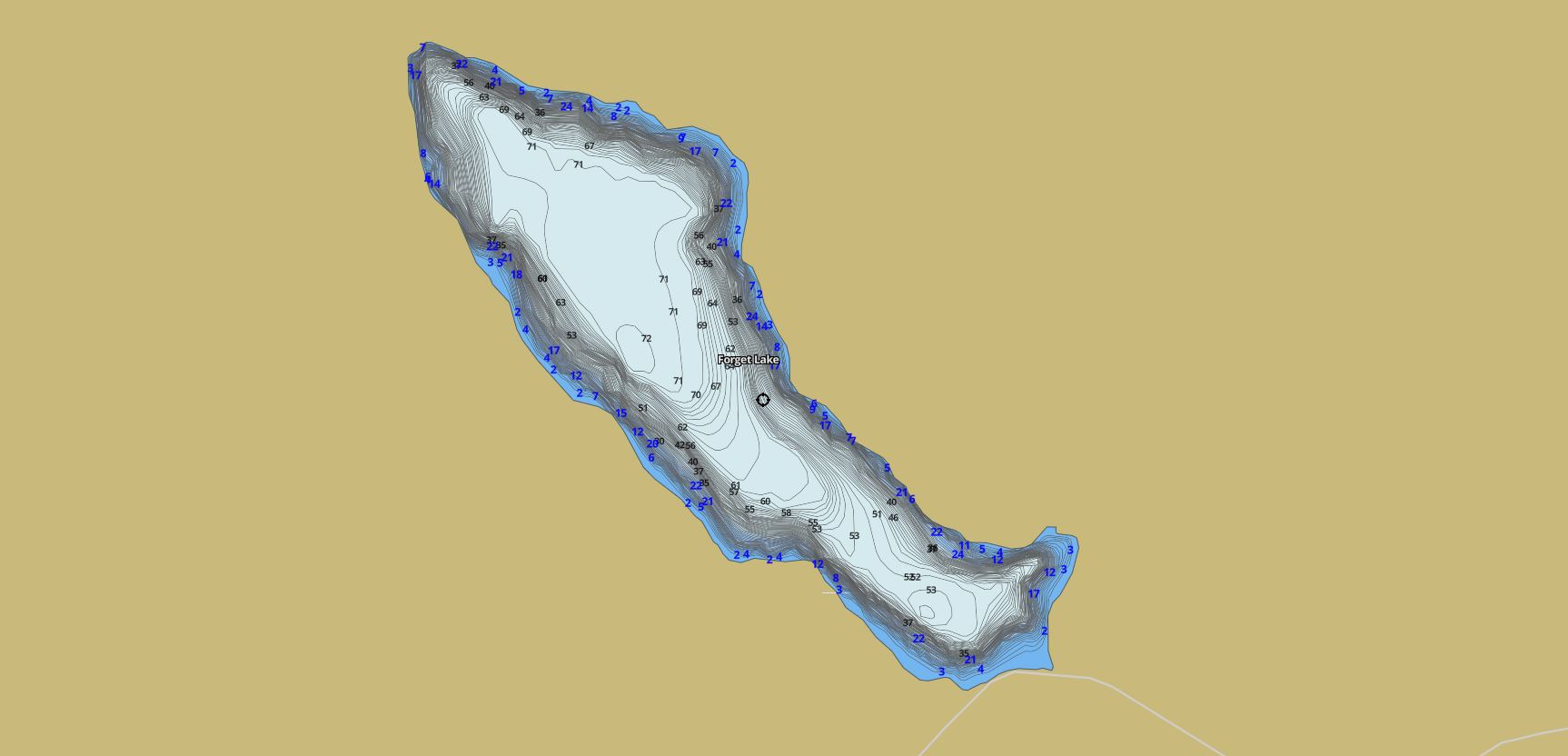 Contour Map of Forget Lake in Municipality of Archipelago and the District of Parry Sound